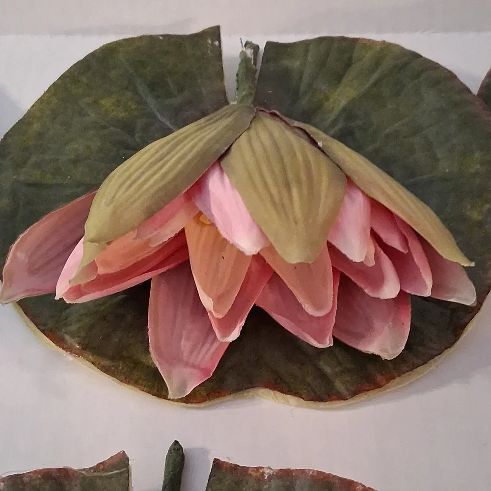 Handmade Pink Faux Water Lily Lotus Pond Picks Craft Floral Decor Set of 10